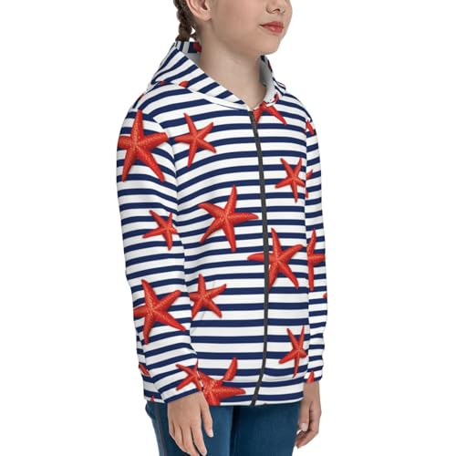 Starfish Navy Blue Stripe Kids Pullover Hoodies Boys Zip Up Sweatshirts Girls Athletic Clothes with Pocket4