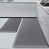 Kitchen Rugs and Mats — 12mm Thick Kitchen Floor Mats, Anti Fatigue Waterproof for Kitchen, Office & Garage，Non Skid Standing Kitchen Rug 2 Piece —（44x75cm+44x150cm，Grey）