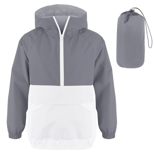 Image of MODAFANS Girls Boys Rain Jacket Lightweight Waterproof Packable Hooded Half zip RainCoats Windbreaker for Outdoor 4-13Year
