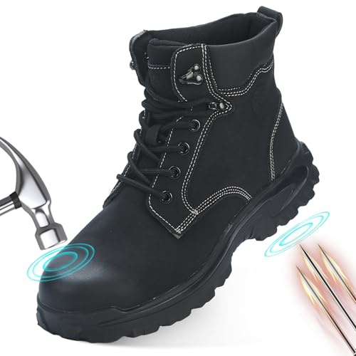 Safety Work Boots for Men & Women Steel Toe Shoes, Oil & Slip Resistant Waterproof Premium Leather Construction & Industrial Boots Botas de Trabajo Puncture Proof Shoes ﻿2