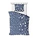 Produktbild Träumschön Biber-Bettwäsche Set 135x200 2tlg. mit 80x80 cm Kissenbezug - Fein-Biber Bettwäsche aus 100% Baumwolle - Dessin Sterne dunkelblau
