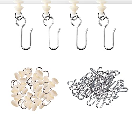 100 Stück Gardinenhaken Gleiter - Gardinenröllchen für Schiene, 50 Stücke Haken und 50 Stücke Gleitende, Gardinen Gleiter mit Metall Vorhang Haken für Fenstervorhang Türvorhang Duschvorhang Cover