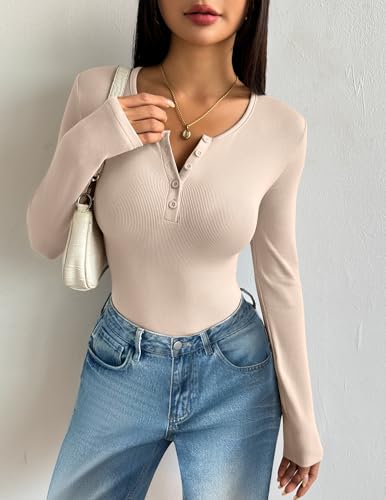 Zeagoo Women's Long Sleeve Shirts Henley Ribbed Knit Slim Fit Basic Tops Casual Trendy Clothes3