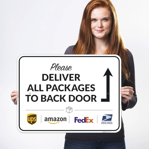 Image of Package Delivery Sign, Delivery Instructions Please All Package to Back Door Sign, 18x24 Inches, Rust Free .063 Aluminum, Fade Resistant, Made in USA by Sigo Signs