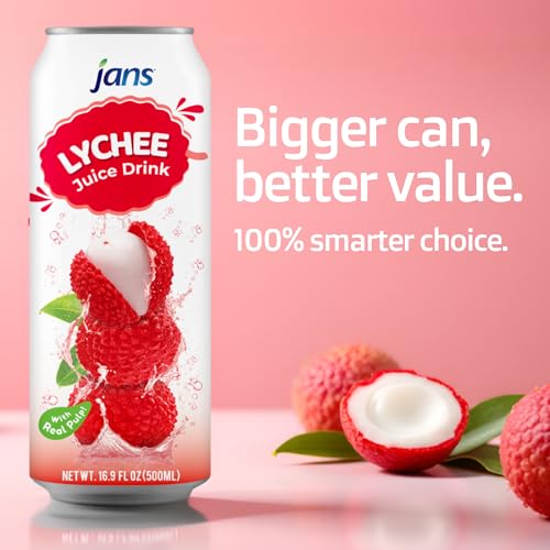 Image of Lychee Juice Drink with Pulp, 16.9 oz (Bulk Pack of 12) by Jans - Fat-Free, Cholesterol-Free, Refreshing Taste of the Tropics