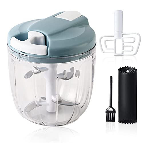 Ruucy Hachoir Manuel a Ficelle Kit, 900 ml Hachoir Ail 5 Lames, Hachoir Oignon Manuel 5 Secondes, Hacher Manuel avec Corde pour Couper Légumes, Noix, Herbes, Garlic, Onion, Salade, Fruit(Bleu) Cover