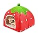 2-in-1 Criceto Casa fragola Ratto Divano gerbilli Nido Grotta Caldo Totoro Tenda Antiscivolo Letto per dormire Tappetino per la cavia cincilla Scoiattolo Riccio Visone, Rosso 26*26*28cm