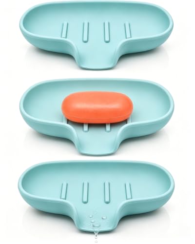 3 Pack Silicone Soap Dish for Shower, Bar Soap Holder with Drain Spout