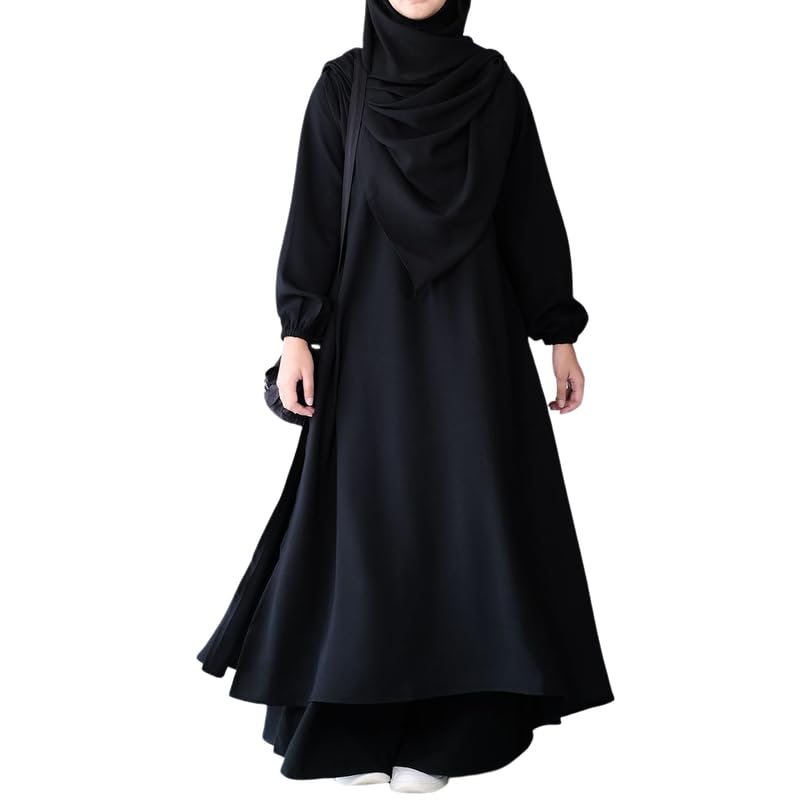 Muslim Closet Two Pieces Abaya Dress with Elasticated Sleeves made with Nida Matte Fabric - Knee length Burqa for Women and Girls