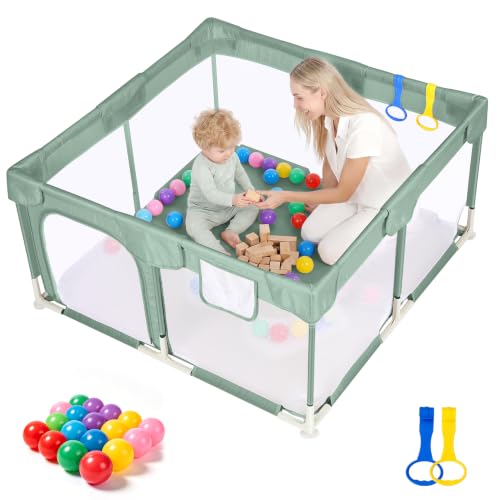 Image of Kidirect Baby Playpen 47x47 - Small Playpen for Babies & Toddlers, Activity Center, Indoor Outdoor, Green
