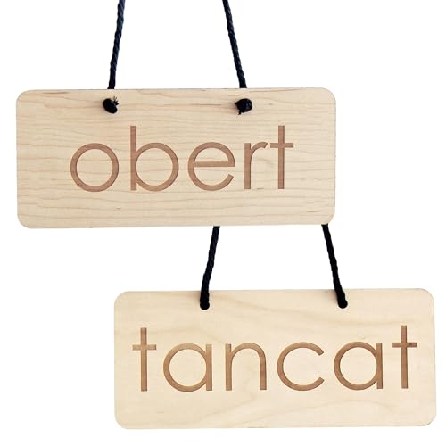 Smile BB- Cartel Obert Tancat para Tiendas, Negocios, en Madera, Letrero Obert i Tancat Fabricado en España