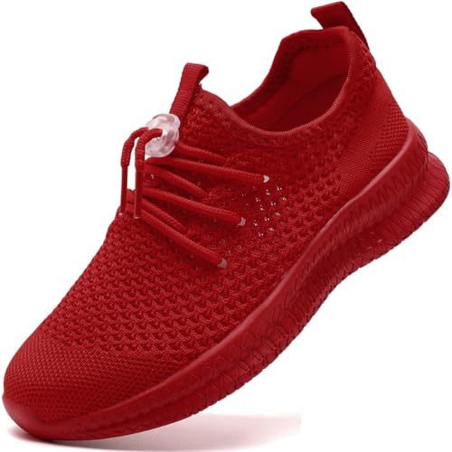 EGMPDA Boy Shoes Athletic Running Fashion Sneakers Walking Breathable Kids Girls Fitness Tennis Shoes Cross-Training Lightweight(Toddler/Little Kid/Big Kid), Red, 1.5 Big Kid