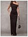 Verdusa Women's Off The Shoulder Wedding Guest Dress Asymmetrical Ruched Sleeveless Maxi Dresses Brown X-Small