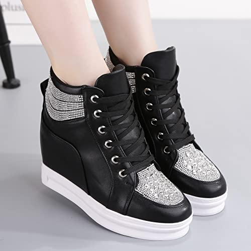 rismart Women's High Top Wedge Fashion Sneakers Glitter Lace up Ankle Bootie2