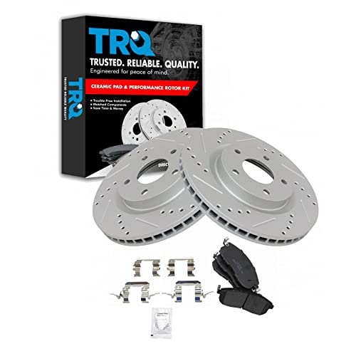 TRQ Front Performance Brake Pad & Rotor Kit Brake Pads Brake Rotors Set Ceramic Premium G-Coated Compatible with 2007-2012 Nissan Sentra