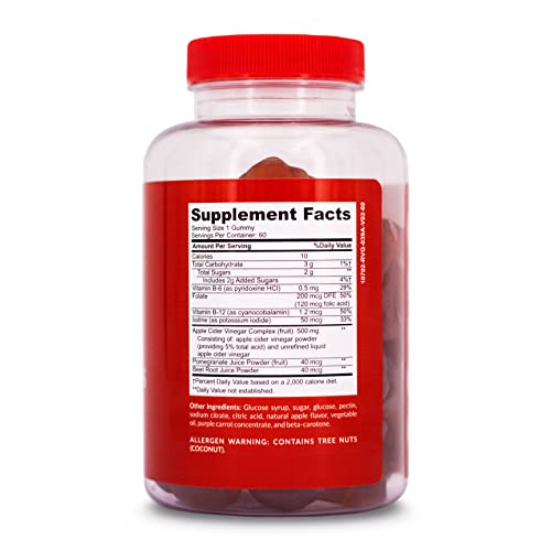 Fuelself Apple Cider Vinegar Gummy Vitamins With The Mother, 1 Pack, 60 Count :: Metabolism Management, Immunity, Detox :: Vegan, Gluten-Free, Vitamin B6, B12, Pomegranate, Beet Root #TOP23