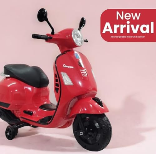 Image of Vespa 12V Battery Operated Rechargeable Ride-On Scooter for Kids with Remote | Electric Scooty for Girls & Boys (1-6 Years, Red), Music, Lights, USB, Safety Wheels