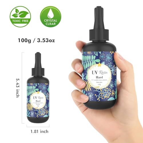 UV Resin Crystal Clear Hard Type Glue Ultraviolet Curing Epoxy Resin for DIY Jewelry Making, Craft Decoration, Transparent Solar Cure Sunlight Activated Resin for Resin Mold, Casting & Coating, 100g