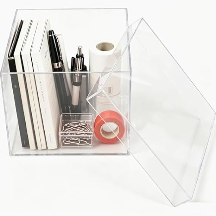 KissYou Acrylic Box Clear Display Case Plastic Square Cube Bathroom Counter Storage, Bin for Cleansing Facial Dry Wipes with Lid Wedding Party, Treats, Candies & Accessories