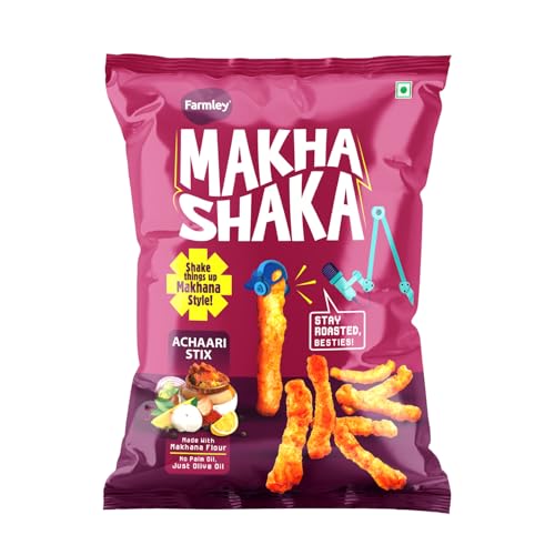 Image of Farmley Makha Shaka Achari Stix Farmley Pillow Pouch 33 g I Healthy Snacks | Namkeen Snacks I Puffed Snacks | Roasted in Olive Oil - 33 g
