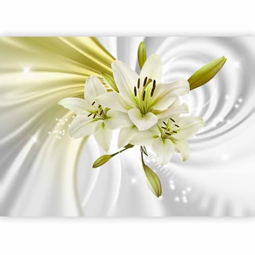 Papier peint murando panoramique nature 400x280 cm - Revêtement mural décoration salon - Design moderne - Lueur fleurs colorées lys nature plantes modernes tourbillon vert b-A-0317-a-d