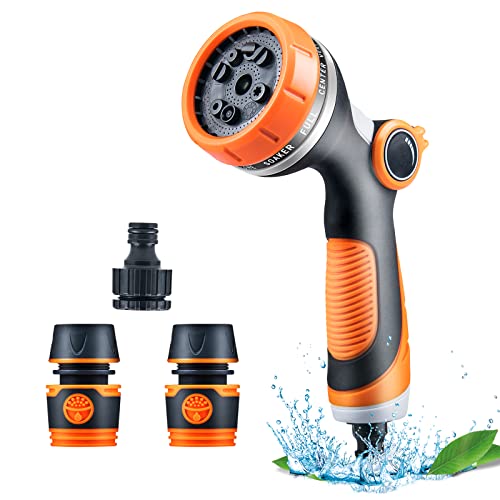 Garden Hose Pipe Spray Gun: 10 Multi Pattern Hosepipe Nozzle Gun Powerful - High Pressure Hose Nozzle Head Sprayer Thumb Control