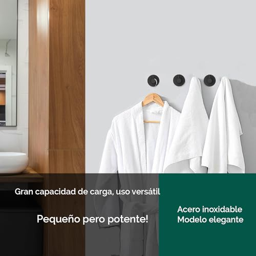Miniatura 3 de Kon-Fort Home Colgador Toalla Baño Negro 2 Unidades, Diseño Acero Inoxidable Aisi 304, Negro Mate Con Tornillo.