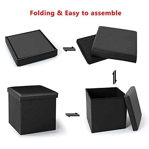 Pouf de rangement pliant cube 38cm en simili cuir noir