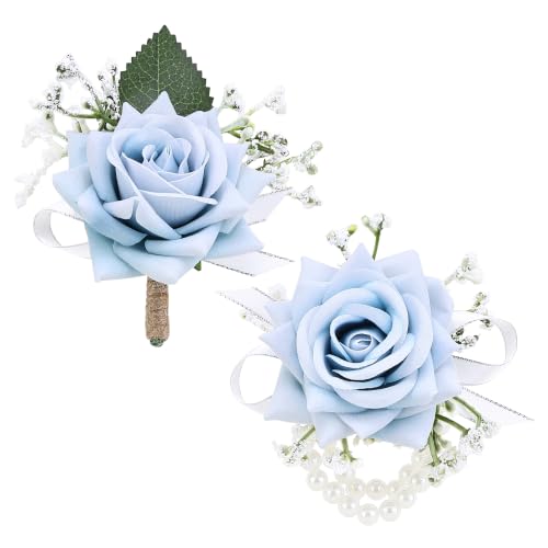 WGBBDG Light Blue Rose Corsage and Boutonniere Set