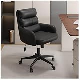 Silla de Oficina Moderna de Cuero PU con Lino Granular, Ideal for Trabajo de Oficina en casa(Black 2)