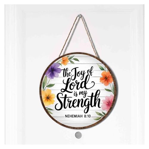 Ceutoiy Wreaths For Front Door Bible Quotes Welcome Hanging Sign Joy Of The Lord Is My Strength Round Welcome Wreath Bible Verse Signs For Bedroom Restaurant Shop Home Decorations