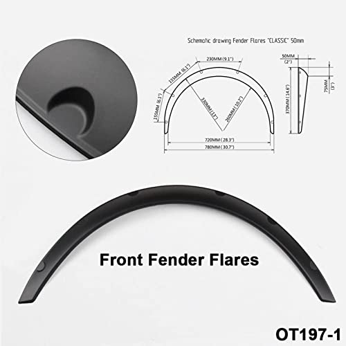 Rulline Universal Fender Flares Front & Rear Fender Flares Over Wide Body Wheel Arches 4Pcs 2Inch (50Mm) #TOP1