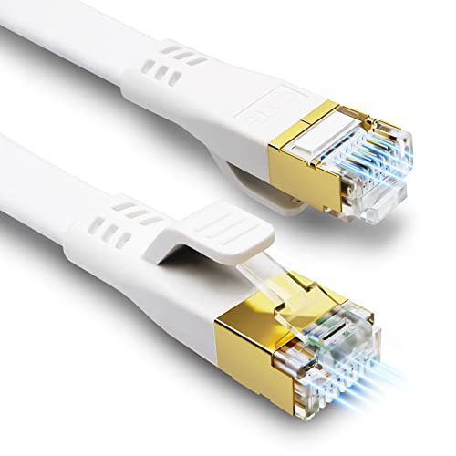 HUGIN Kabel Ethernet CAT 8 5 m, płaski szybki kabel LAN 40 Gbps 2000 MHz, ekranowany kabel sieciowy z pozłacanymi złączami RJ45 do gier, routera, modemu, PC (5 m, biały)