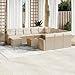 Set di 13 pezzi per divano da giardino, beige in polyrattan, per esterni, con vano portaoggetti, divano ad angolo, divano centrale, poggiapiedi, tavolo in legno di acacacia, resistente ai raggi UV immagine