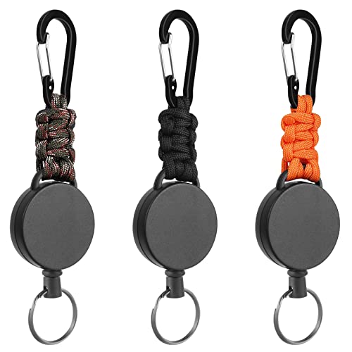 Porte-clés rétractable robuste lot de 3 enrouleurs de badge avec câble en acier et mousqueton