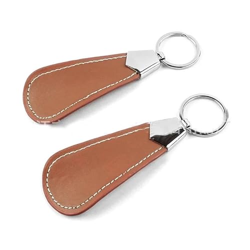 AQWASYUTER Shoe Horn Shoe Horn 10cm Easy Carry Black Shoehorn Metal Durable Stainless Steel Faux Leather Portable Fashion Mini Horns Accessories Key Ring(Brown)