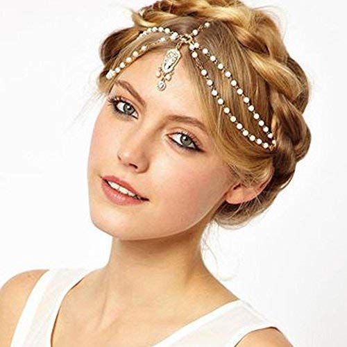 Jovono Women's Fashion Headband Head Chain for Rhinestone and Beaded Gold-tone