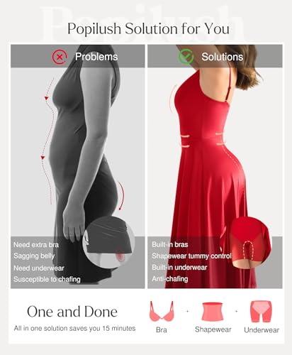 Image of Popilush Corset Midi Dress with Built in Bra, A Line Shapewear Dress | Tea Parties, Daytime Weddings, Garden Events and Semi Formal Occasions