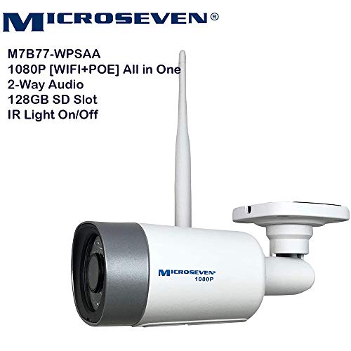 Microseven(2019 Hd 1080P/30Fps [Wifi+Poe] Two-Way Talk,Built-In Amplified Mic &Speaker, Alexa,Outdoor Ip Camera,128Gb Slot, Day&Night(Ir Lights On/Off), Web Gui&Apps,Vms,Free 24Hr Cloud Storage #TOP1