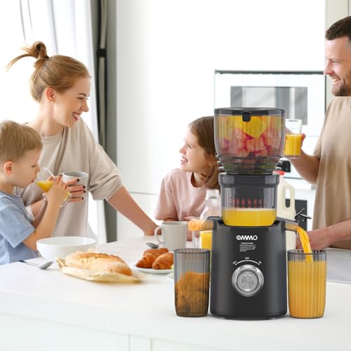 OMMO Juicer Machines, 300W Cold Press Juicer for Whole Vegetables & Fruits with 6\'\' Large Feed Chute, Slow Masticating Juicer Easy to Clean, High Juice Yield, BPA Free, Black - Thumbnail 5