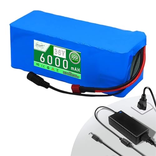 IYUESQ Batería de Litio de 36 V y 6 Ah, batería de Ion de Litio de 36 V, batería de Repuesto de Alta Potencia 10S3p, Paquete de batería Impermeable de PVC para Kit de Motor de 200 W a 500