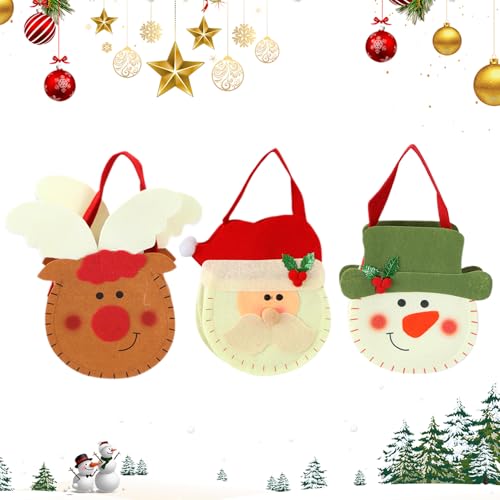 クリスマスバッグ,3点セット ハンドル付き 容器 - クリスマス フェルト お菓子袋 | チョコレート クッキー 小さなおもちゃ ホリデーデコレーション ショッピング 冬用