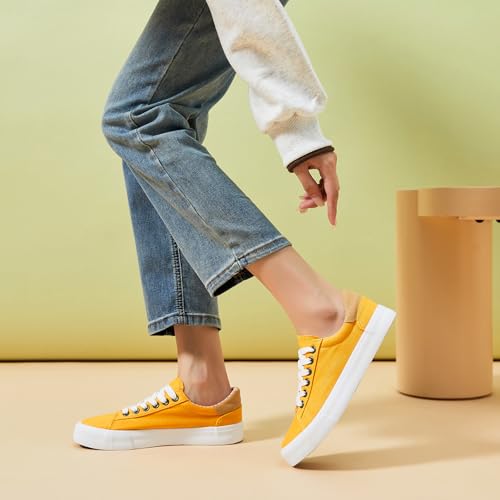 Iarus Women's Fashion Sneakers Low Top White Canvas Shoes for Womens Comfortable Breathable Lace-Up4