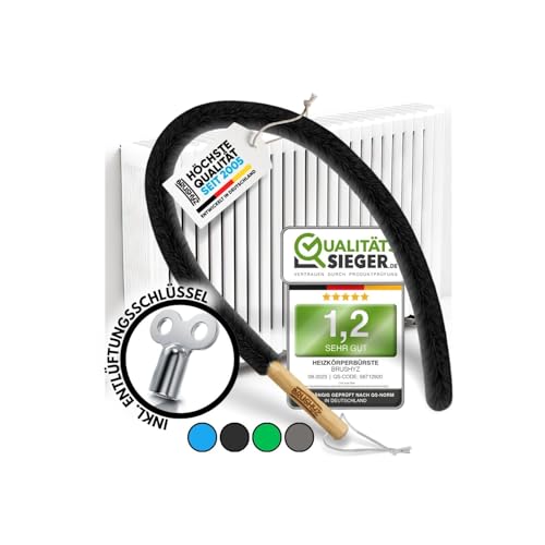 BRUSHYZ Heizkörperbürste lang 115cm [Note 1 2] inkl. Entlüftungsschlüssel I Heizungsbürste für Heizkörperreinigung I Flexible Heizungsreinigungsbürste I Heizungsreiniger I Heizung Reinigungsbürste