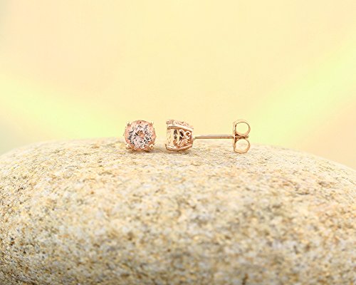 Solid 14K Rose Gold Morganite Stud Earrings (5Mm Round, 1.0Cttw) #TOP1