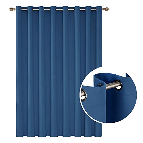 Image of Deconovo Solid Blackout Thermal Insulated Wide Width Grommet Top Darkening Curtains for Room Divider, 100W X 95L, Dark Blue