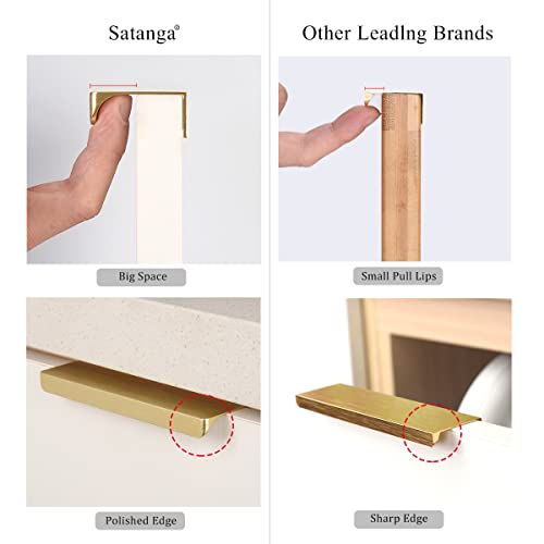 Satanga Edge Finger Tab Pull For Cabinets Kitchen Concealed Drawer Pulls Aluminum Hidden Back Mount Door Handle For Home Pack Of 6 Modern Brushed Brass 2-1/2" Hole Center Easy Installation #TOP4