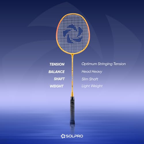 Image of SOLPRO Vanguard 8 Aluminium Badminton Racket for Beginners & Intermediate, Adult & Kids Shuttle Bat with Full Cover Bag, Lightweight Racket with Durable Frame for Practice & Match