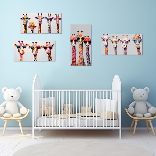 ZXHYWYM Giraffen Familien Leinwandbilder niedliche bunte Tier Poster Drucke lustige abstrakte Gemälde für Kinder Kinderzimmer Kinderzimmer Gerahmt (Bild-2, (30.00 x 60.00 cms))