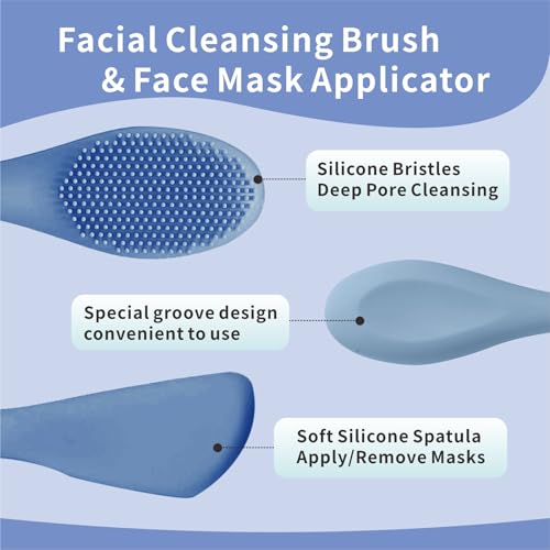 YEADMAL Silicone Face Scrubber, 2 in 1 Face Mask Brush, Pore Brush, Blackhead Remover, Facial Cleansing Brushes, Face Mask Applicator for Mud, Clay(Pink+Blue) 2 PCS